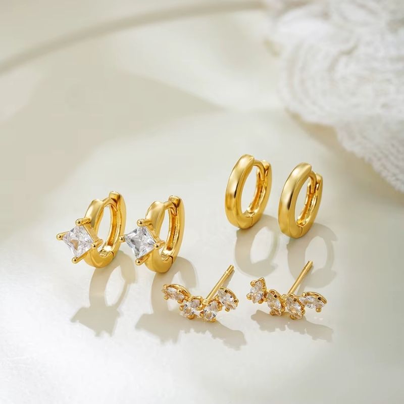Boucle D'oreille 3 Trous Trio Doré Élégance
