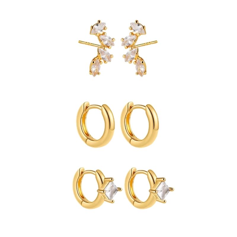 Boucle D'oreille 3 Trous Trio Doré Élégance