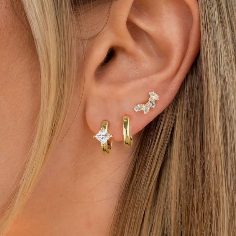 Boucle D'oreille 3 Trous Trio Doré Élégance