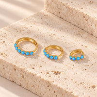 Boucle D'Oreille 3 Trous Créoles Serties De Bleu