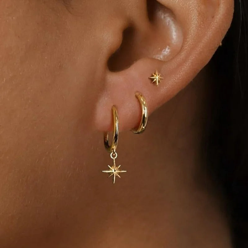 Boucle D'oreille 3 Trous Dorées