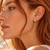 Boucle D'Oreille 3 Trous Double Anneau Et Fleurette