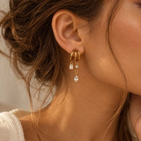 Boucle d’Oreille 3 Trous Effet 3 Créoles À Pampilles - Acier Inoxydable