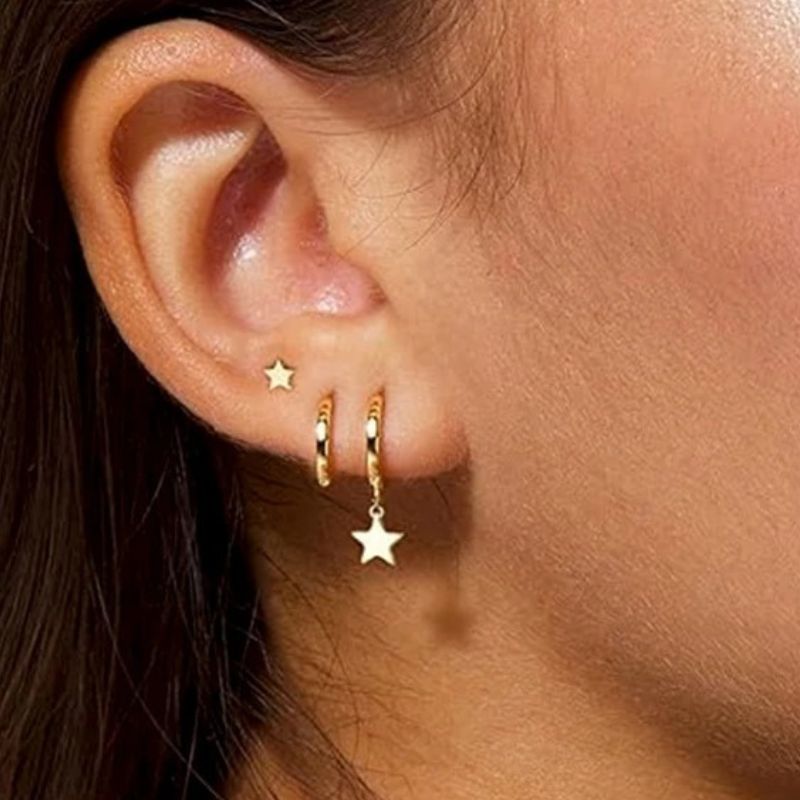 Boucle d'Oreille 3 Trous Étoile