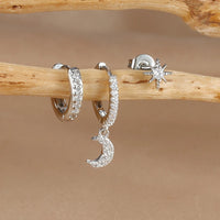Boucle D'Oreille 3 Trous Lune Étoilée Acier Inoxydable
