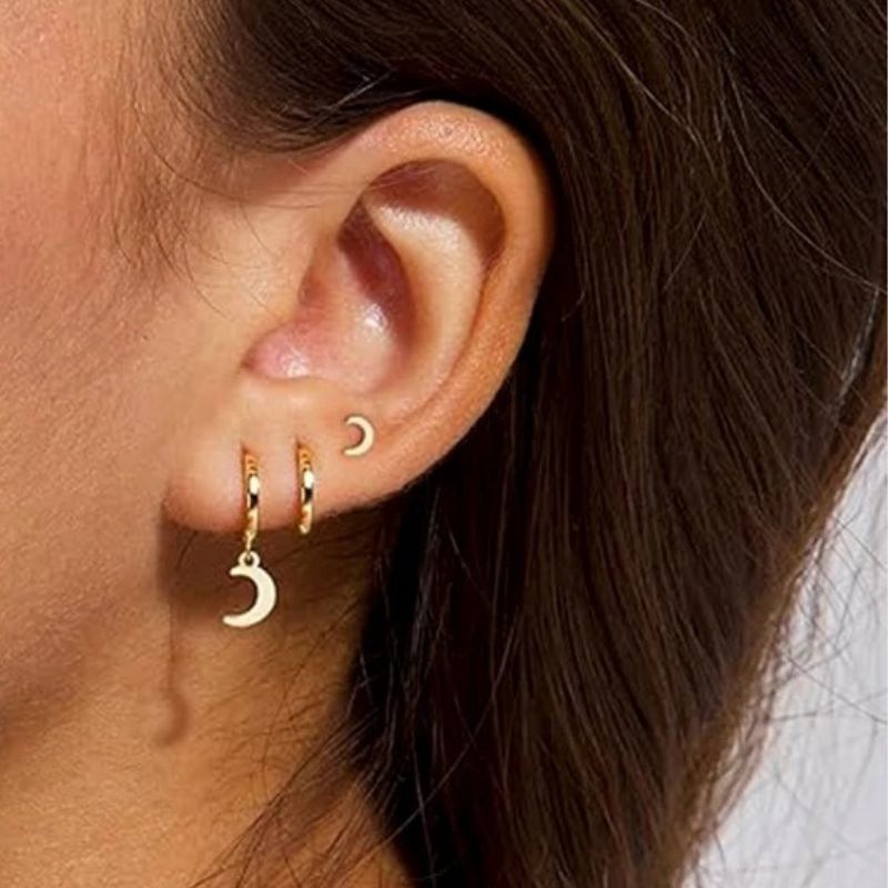 Boucle d'Oreille 3 Trous Lune