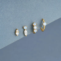 Boucle D'oreille 3 Trous Opale Bleue Zircon