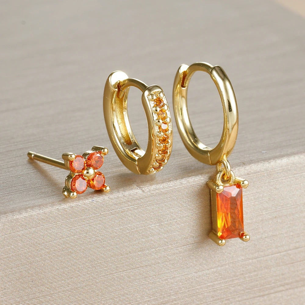 Boucle D'oreille 3 Trous Orange en Acier Inoxydable