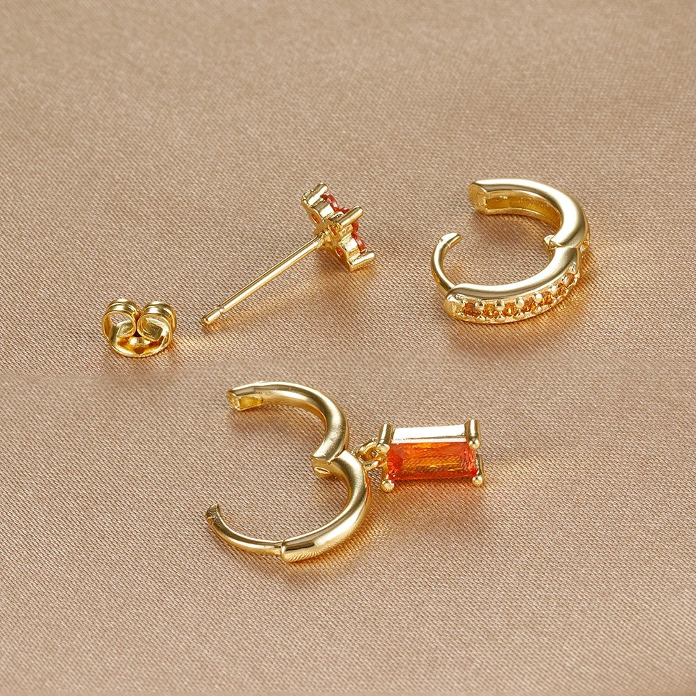Boucle D'oreille 3 Trous Orange en Acier Inoxydable