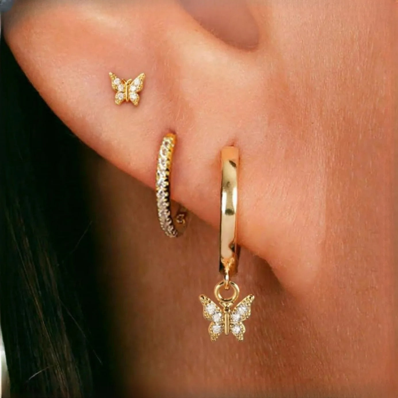 Boucle D'oreille 3 Trous Papillon Acier Inoxydable Image