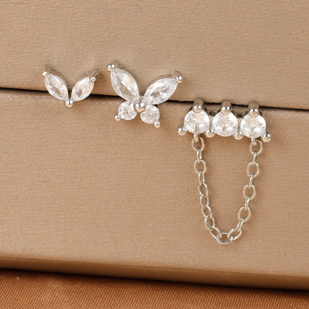 Boucle D'Oreille 3 Trous Papillon Chaîne Acier Inoxydable