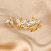 Boucle D'Oreille 3 Trous Papillon Chaîne Acier Inoxydable