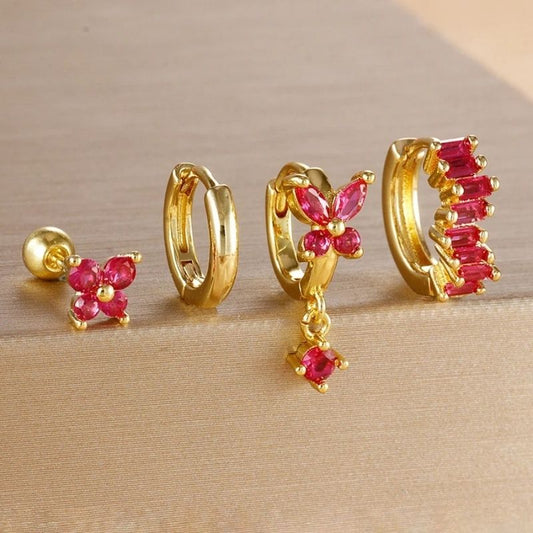 Boucle D'Oreille 3 Trous Papillon Coloré