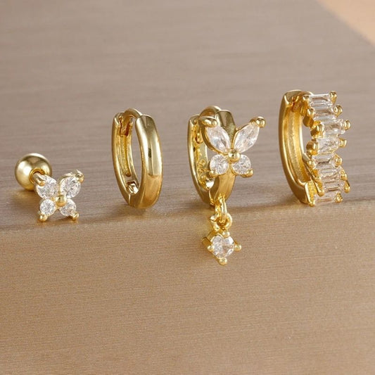 Boucle D'Oreille 3 Trous Papillon Coloré