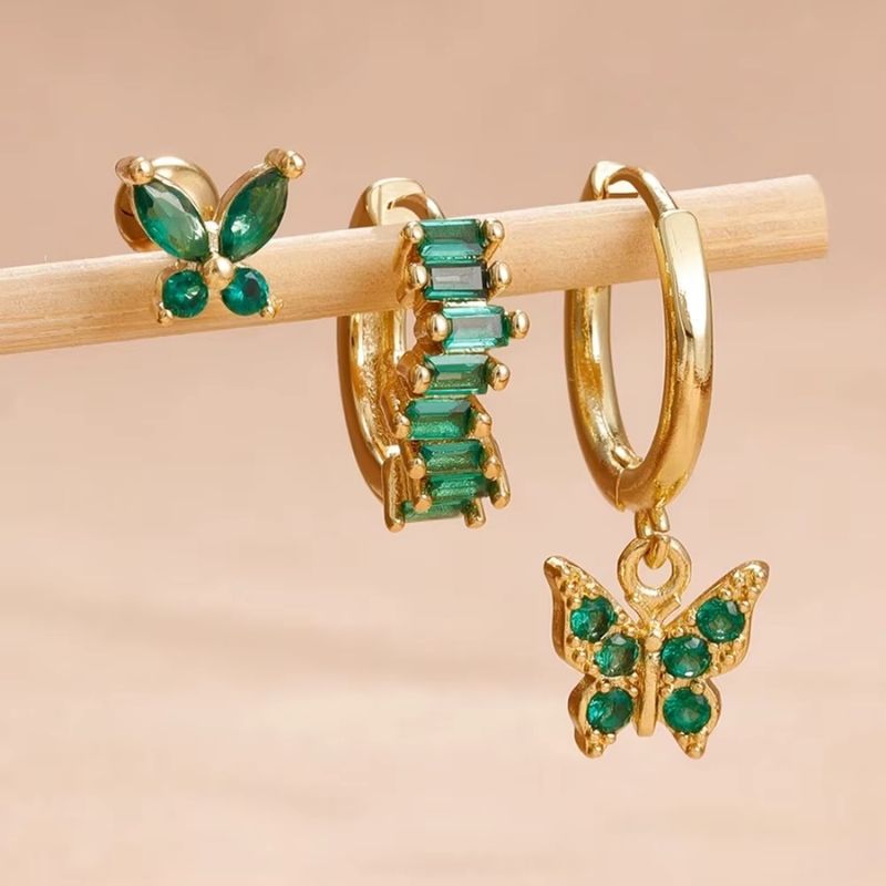 Boucle D'Oreille 3 Trous Papillon Coloré Acier Inoxydable