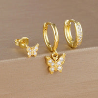 Boucle D'Oreille 3 Trous Papillon Délicat Acier Inoxydable