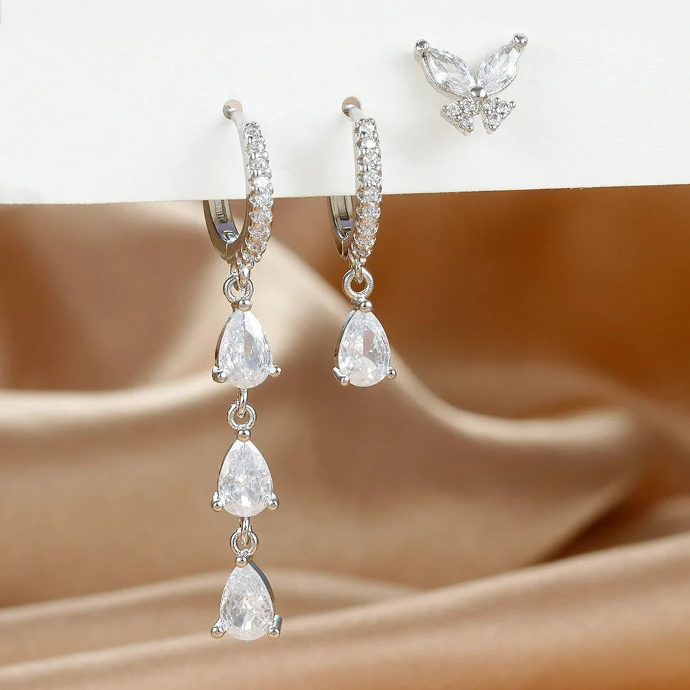 Boucle D'Oreille 3 Trous Papillon Élégant Acier Inoxydable