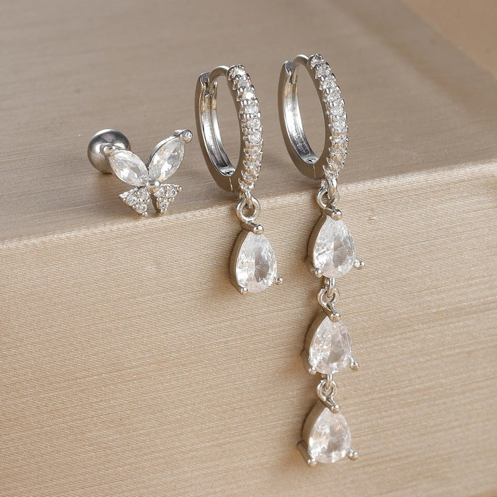 Boucle D'Oreille 3 Trous Papillon Élégant Acier Inoxydable