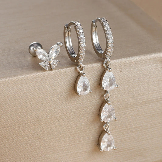 Boucle D'Oreille 3 Trous Papillon Élégant Acier Inoxydable