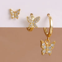 Boucle D'Oreille 3 Trous Papillon Étincelant Acier Inoxydable