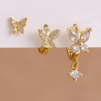 Boucle D'Oreille 3 Trous Papillon Féérique Acier Inoxydable