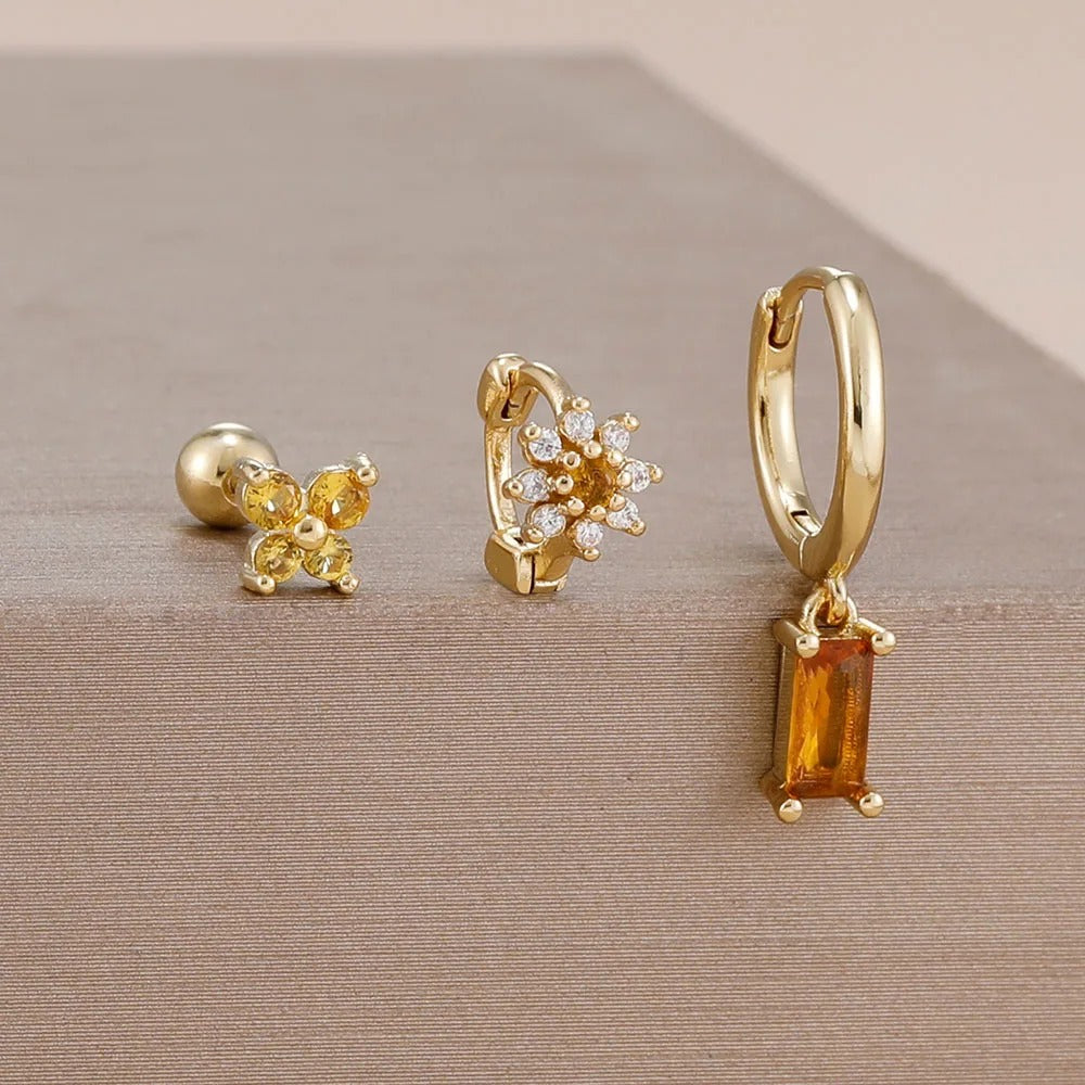 Boucle D'Oreille 3 Trous Papillon Fleurie Acier Inoxydable