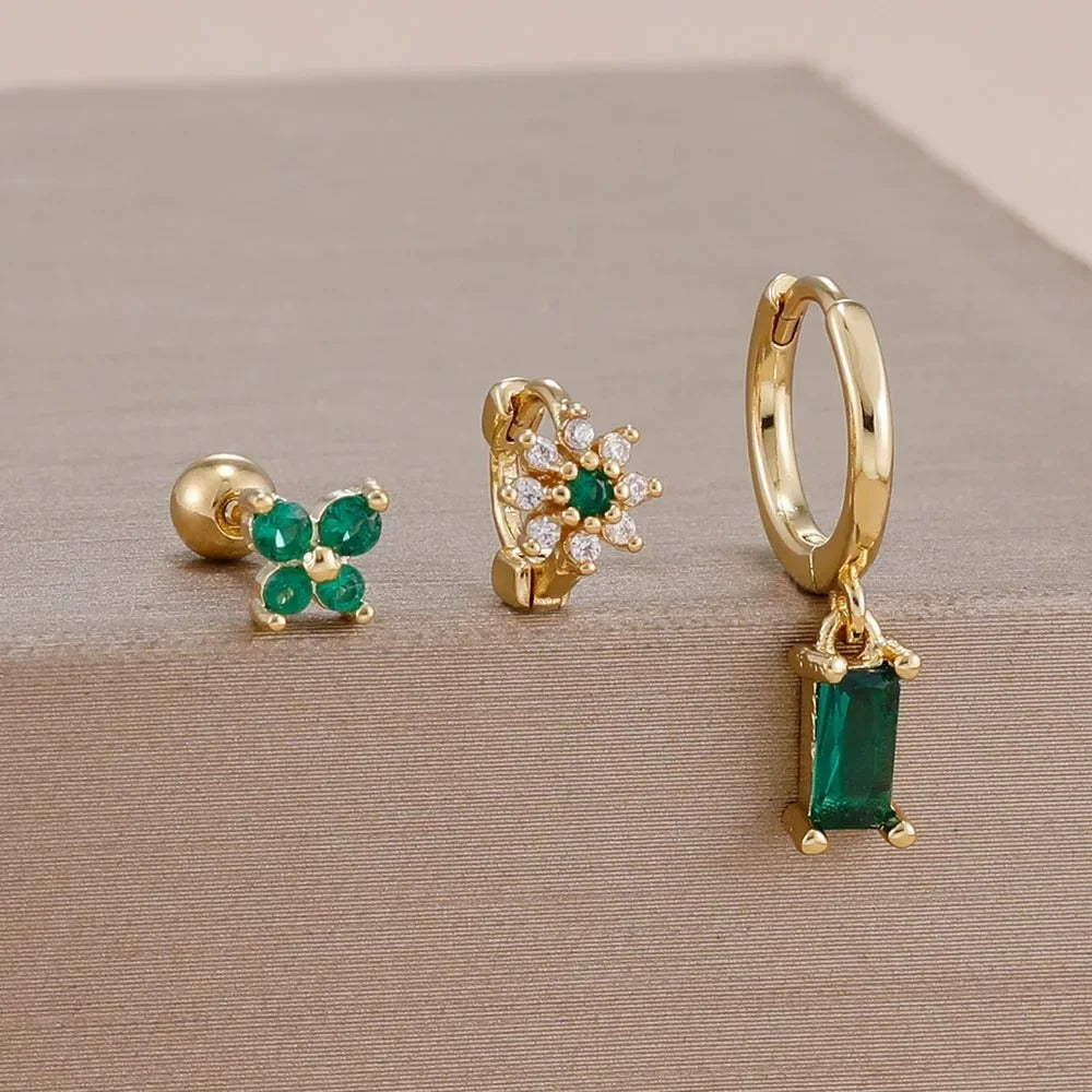 Boucle D'Oreille 3 Trous Papillon Fleurie Acier Inoxydable