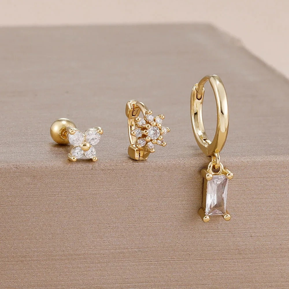 Boucle D'Oreille 3 Trous Papillon Fleurie Acier Inoxydable