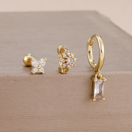 Boucle D'Oreille 3 Trous Papillon Fleurie Acier Inoxydable