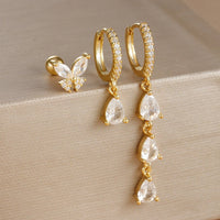 Boucle D'Oreille 3 Trous Papillon Et Goutte Acier Inoxydable