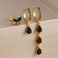 Boucle D'Oreille 3 Trous Papillon Et Goutte Acier Inoxydable