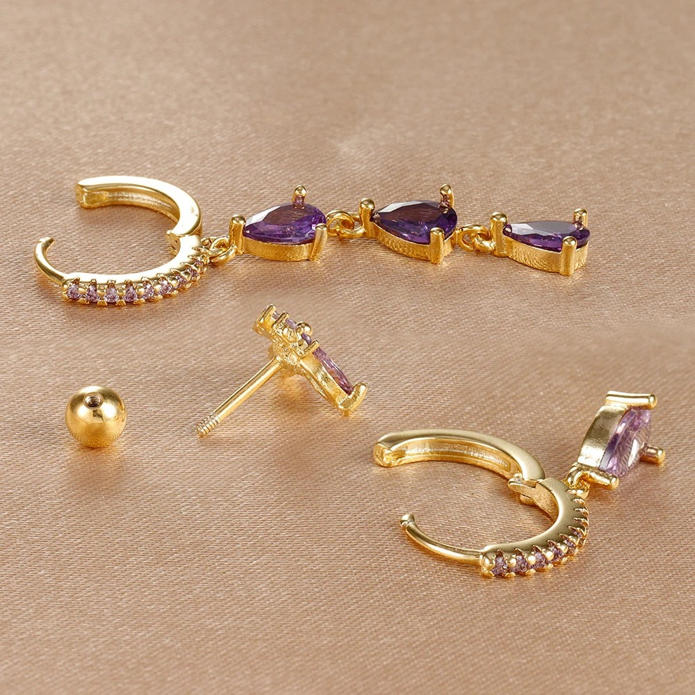 Boucle D'Oreille 3 Trous Papillon Et Goutte Acier Inoxydable