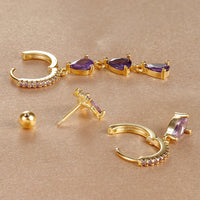 Boucle D'Oreille 3 Trous Papillon Et Goutte Acier Inoxydable