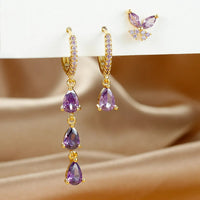 Boucle D'Oreille 3 Trous Papillon Et Goutte Acier Inoxydable