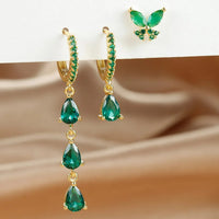 Boucle D'Oreille 3 Trous Papillon Et Goutte Acier Inoxydable