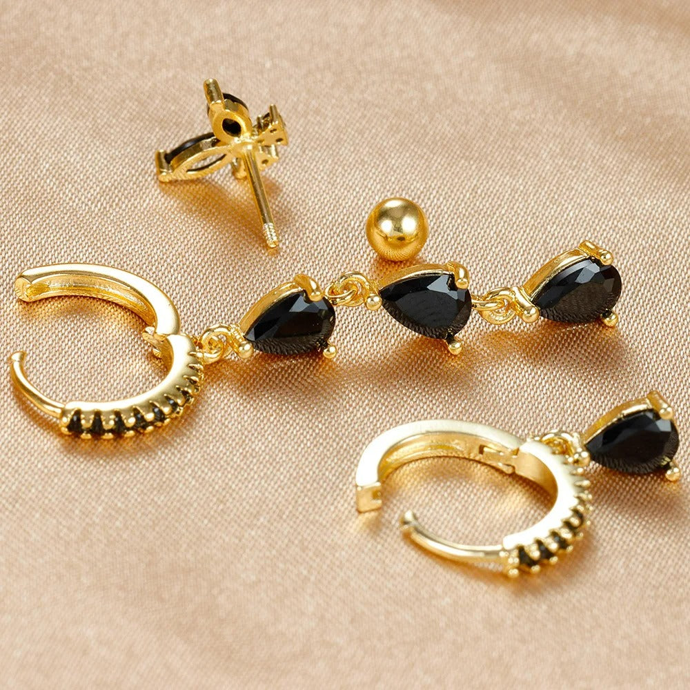 Boucle D'Oreille 3 Trous Papillon Et Goutte Acier Inoxydable