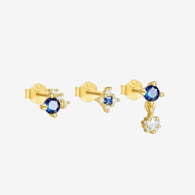 Boucle D'Oreille 3 Trous Puces Bleu Roi