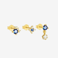 Boucle D'Oreille 3 Trous Puces Bleu Roi