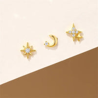 Boucle D'oreille 3 Trous Étoiles Et Lune