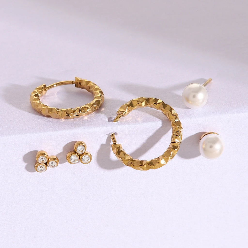 Boucle D’oreille 3 Trous Trio Brillant – Acier Inoxydable