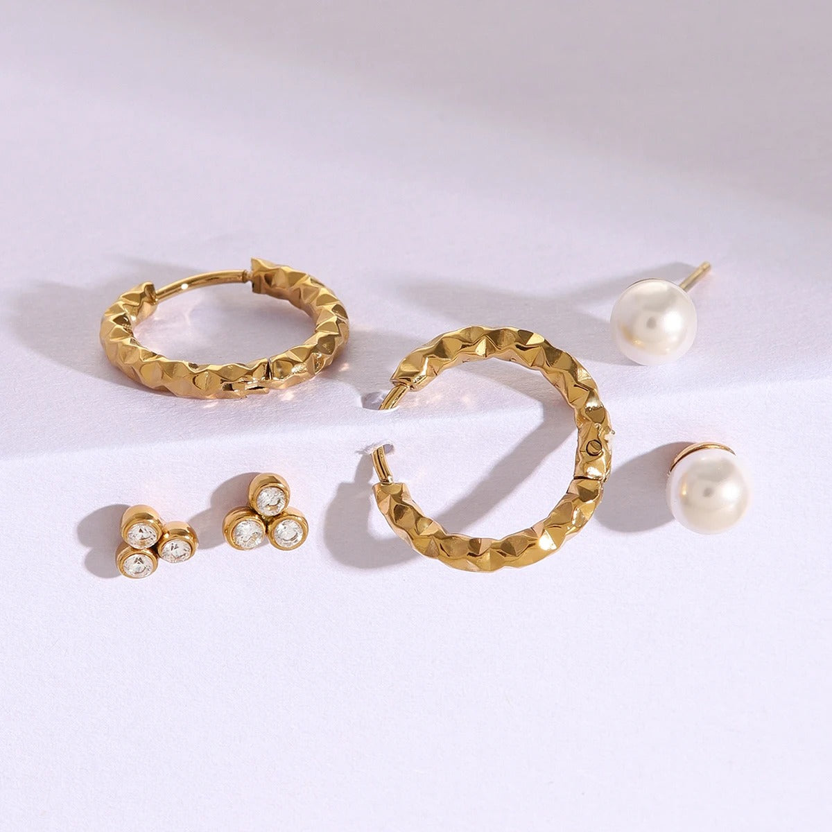 Boucle D’oreille 3 Trous Trio Brillant – Acier Inoxydable