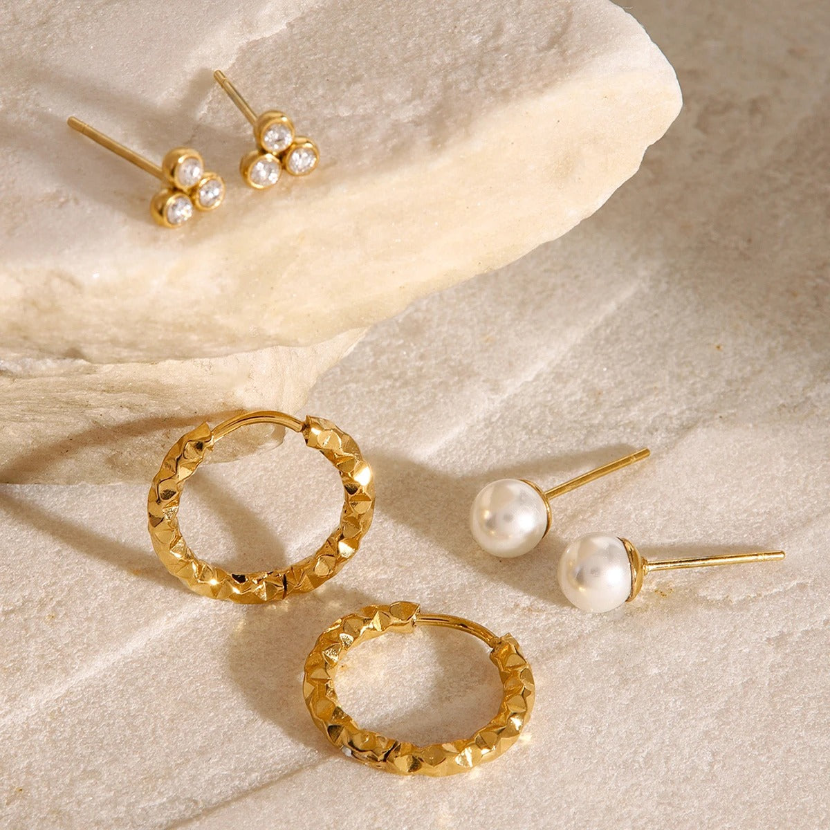 Boucle D’oreille 3 Trous Trio Brillant – Acier Inoxydable