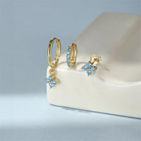Boucle D'oreille 3 Trous Trio Fleur Bleue