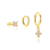 Boucle D'oreille 3 Trous Trio Fleur Opale