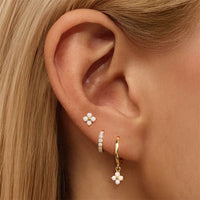 Boucle D'oreille 3 Trous Trio Fleur Opale