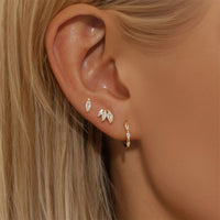 Boucle D'oreille 3 Trous Zircon Navette Blanc