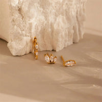 Boucle D'oreille 3 Trous Zircon Navette Blanc