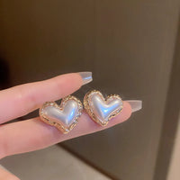 Boucle d'Oreille Acier Inoxydable Cœur Nacré
