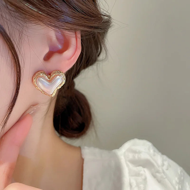 Boucle d'Oreille Acier Inoxydable Cœur Nacré Image