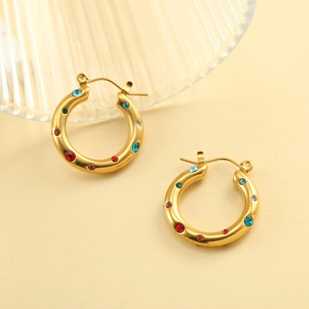 Boucle d'Oreille Acier Inoxydable Créole Dorée et Colorée